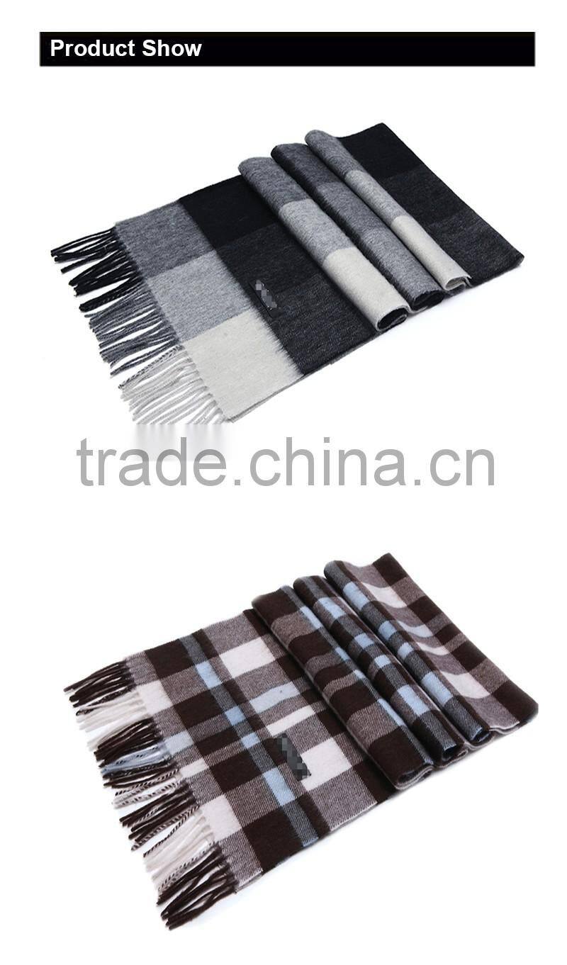 16FZSF02 men's fashionable custom plaid wool scarf