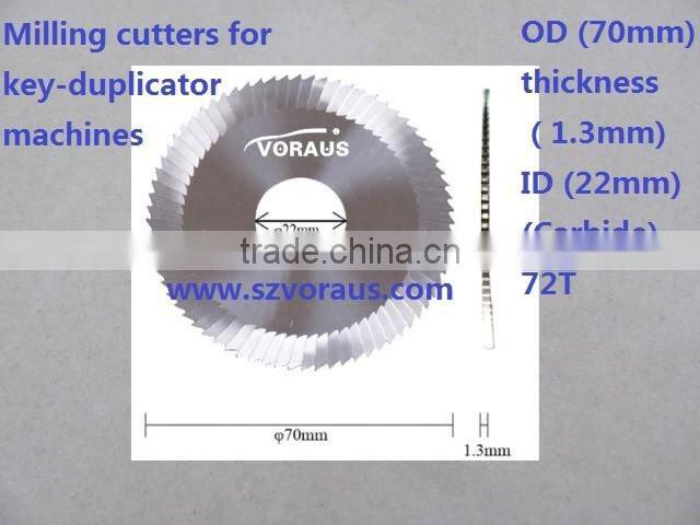 Milling cutters for key-duplicator machines OD (70mm) thickness (1.3mm) ID (22mm) (Carbide) 72T