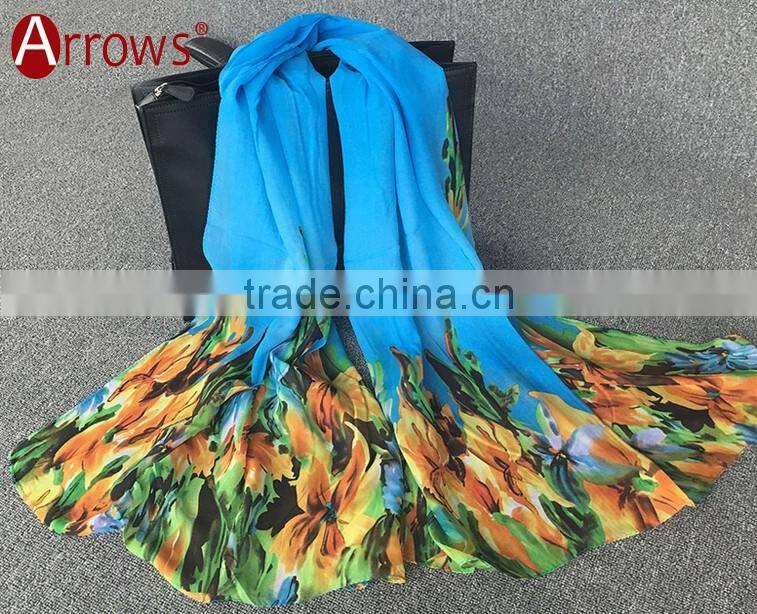 2016 Fashion Ladies Flower Print Chiffon Viscose Fashion Scarf Shawls and Stoles Solid Color