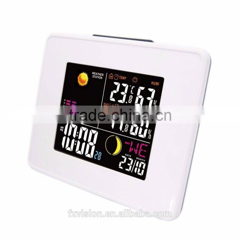 Wireless Weather Station White Alarm Clock with Backlight Indoor Outdoor Temperature Humidity two tramsmitters