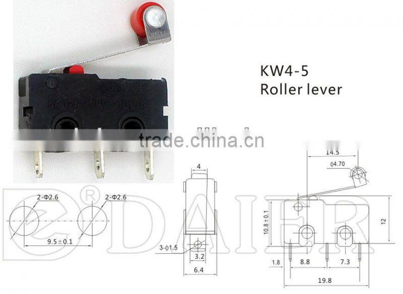 micro lever switch with roller lever, pcb terminals,Kw4-5