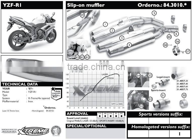 For Yamaha YZF R1 2007-2008 Motorcycle Exhaust Pipe LASER "X-treme" Exhaust system