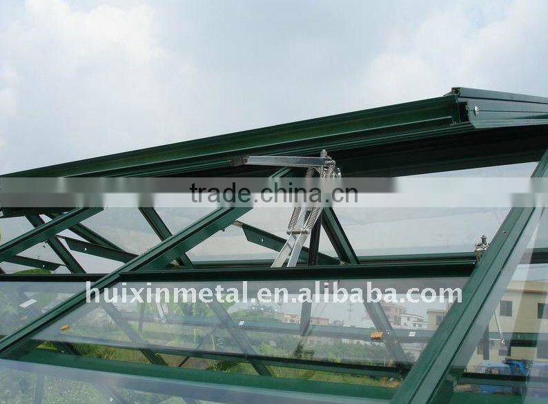 new-style and widely used deluxe tempered glass greenhouse with green aluminium frame