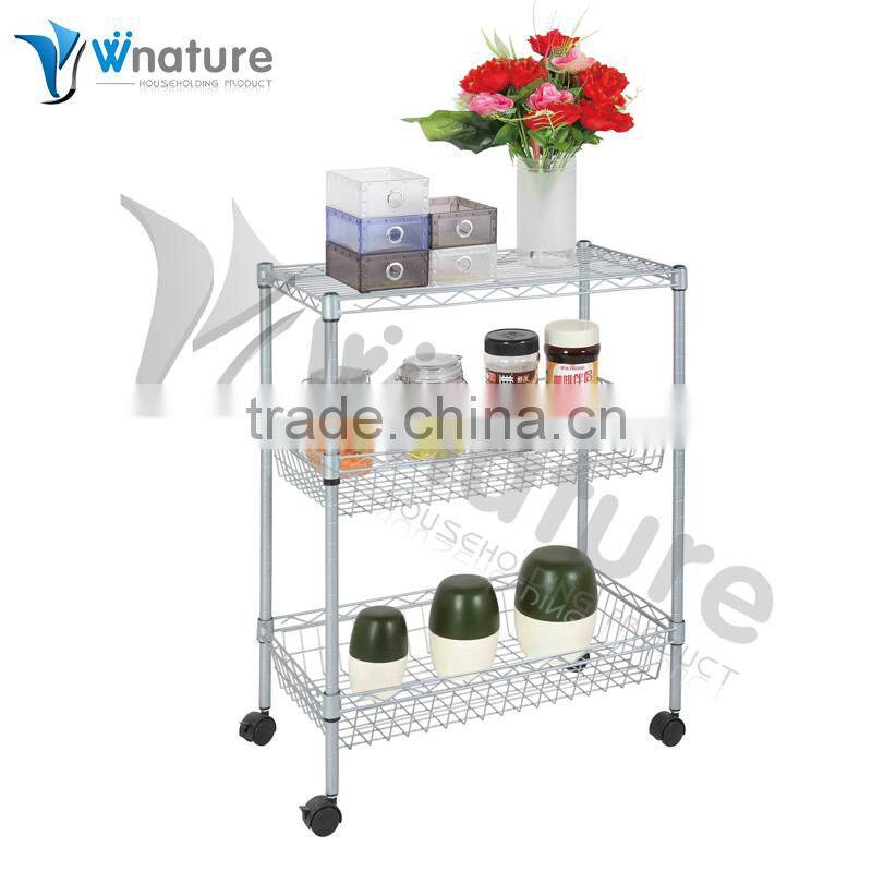 4 Tiers Carbon steel chrome plated kitchen rack with wheel