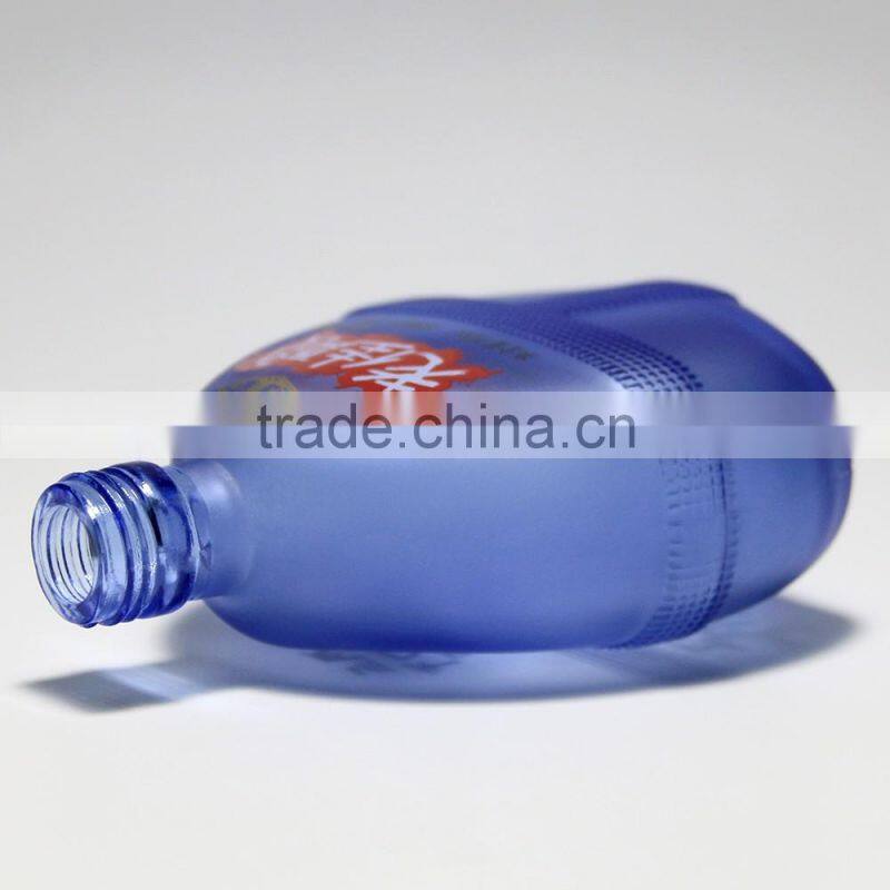 blue frosted glass wine bottle of 165ml