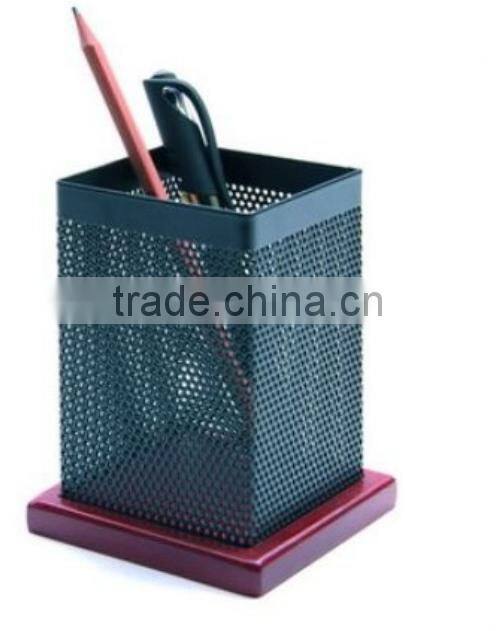 Store More Rectangle Wood Bottom Metal Mesh Pencil Holder