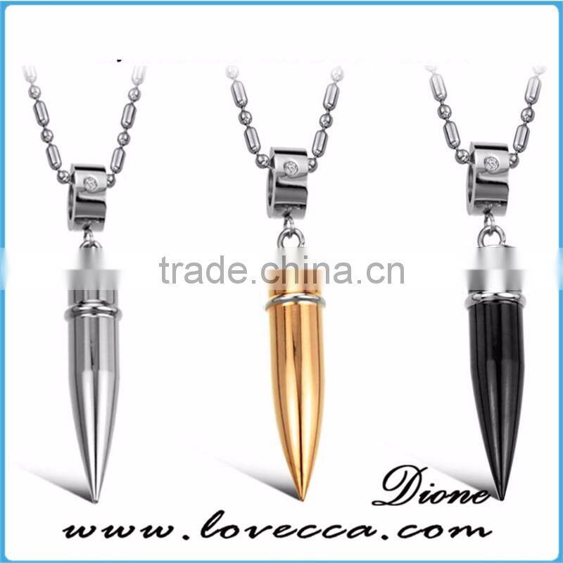Top Quality Silver Black Gold 42*9mm Men's bullet stainless steel pendant necklace
