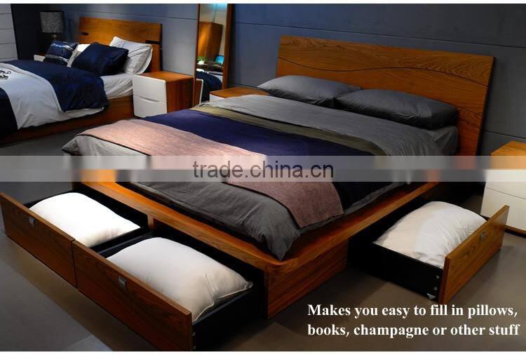 Contemporary Wooden Double Bed Frame Designs With Storage B-814