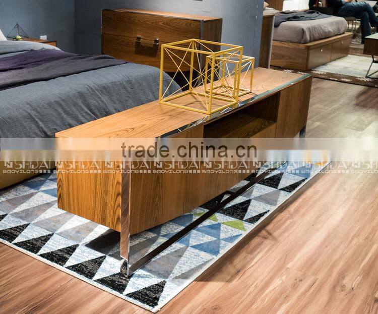 Natural walnut wooden tv stand pictures, Stainless steel storage wooden lcd tv stand design