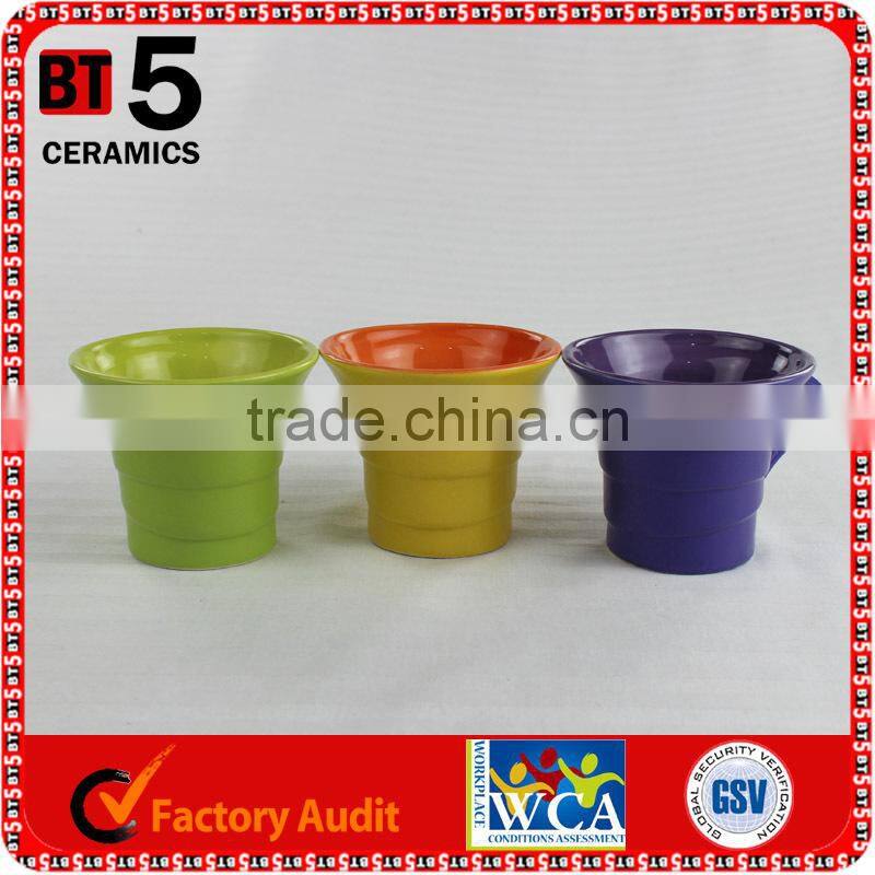 Different color inside and outside unique shape ceramic mug for sale