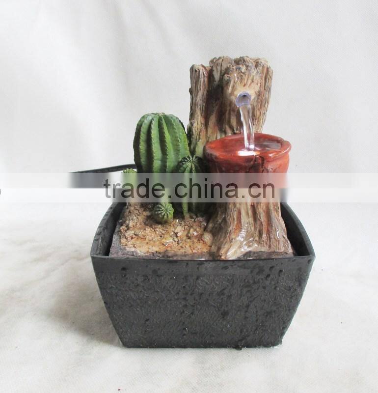 Resin table water fountain with cactus design