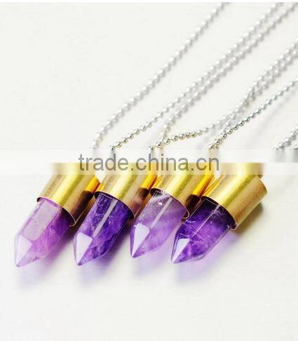 Bullet Shape Natural Stone Necklaces Natural Stone Pendant crystal necklace Crystal Gold Metal Necklace