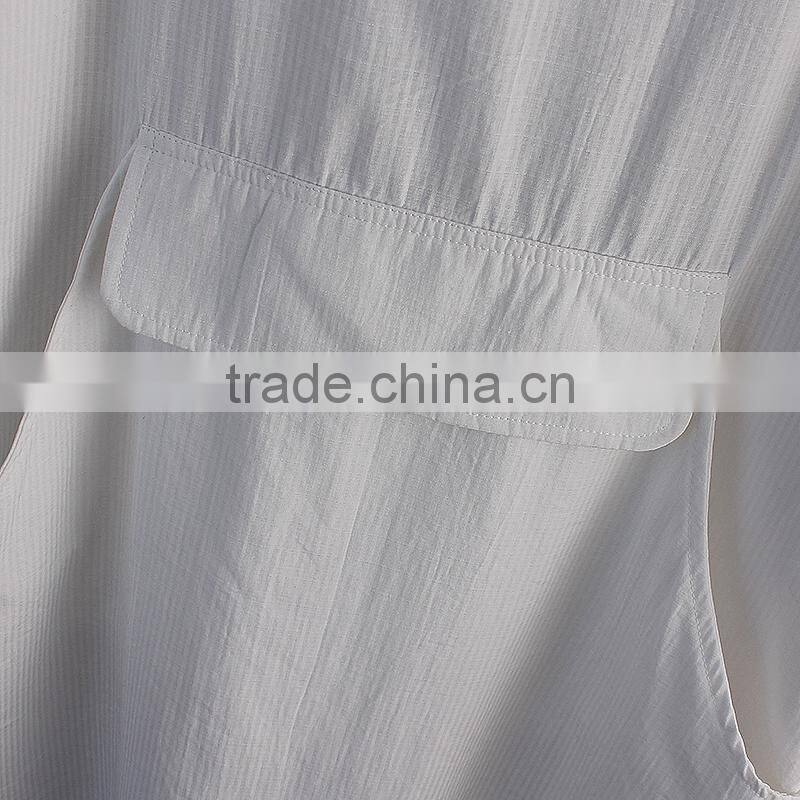 Hospital gown with round collar wear cotton and linen dress striped short sleeve in summer patient clothes for girl women