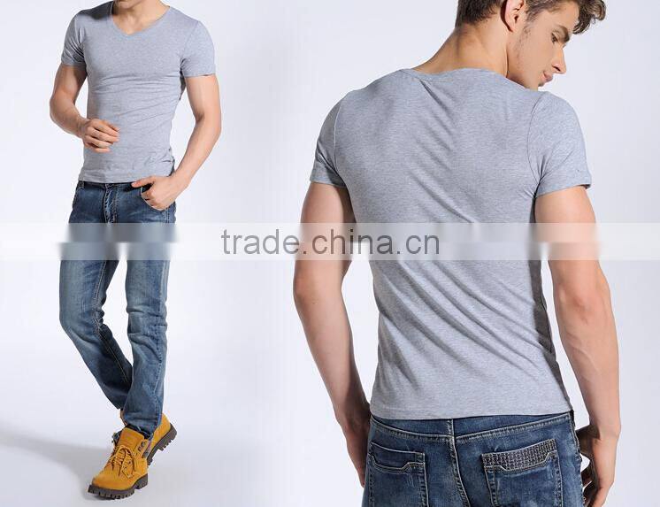 Factory OEM v-neck white t-shirts wholesale ,summer running men gym sexy short sleeve v neck t shirts