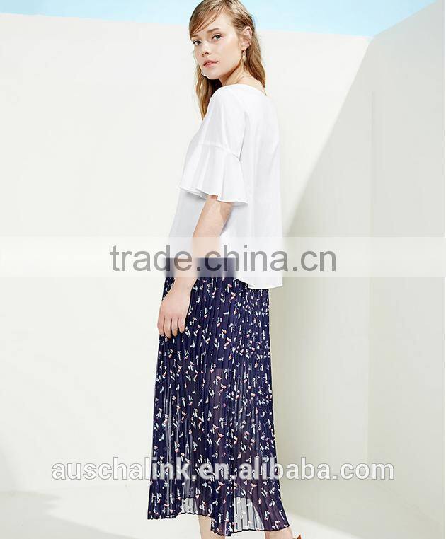 latest summer korea style ladies long pleated skirt design new pattern