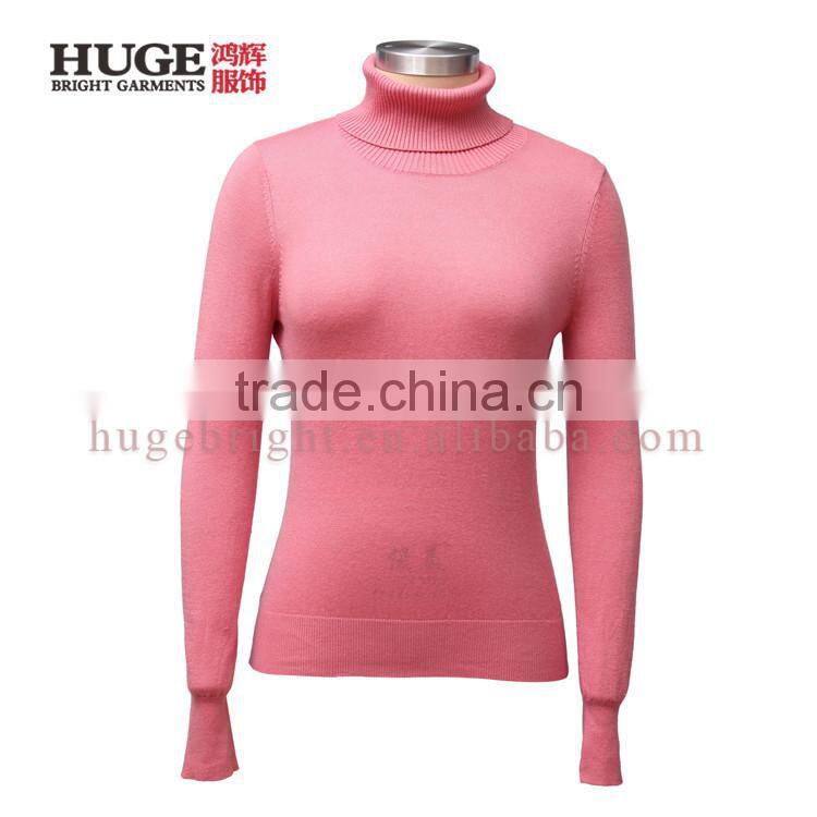 Long sleeve pink cashmere sweater for women