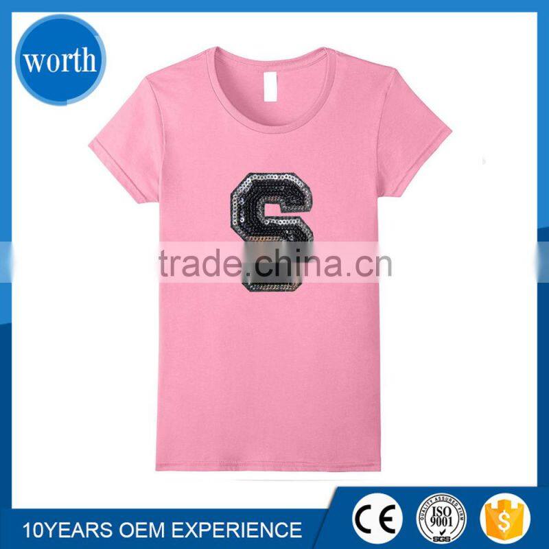 OEM Only Customized Ladie Sequin T shirt with Sequin Patch