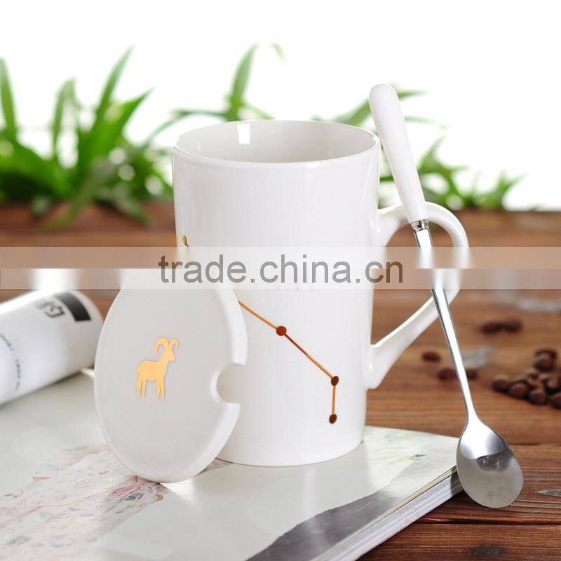 2017 Hot Sell 420 ML Ceramic Tea Cup Coffee Cup Mug Cup With Lid And Spoon
