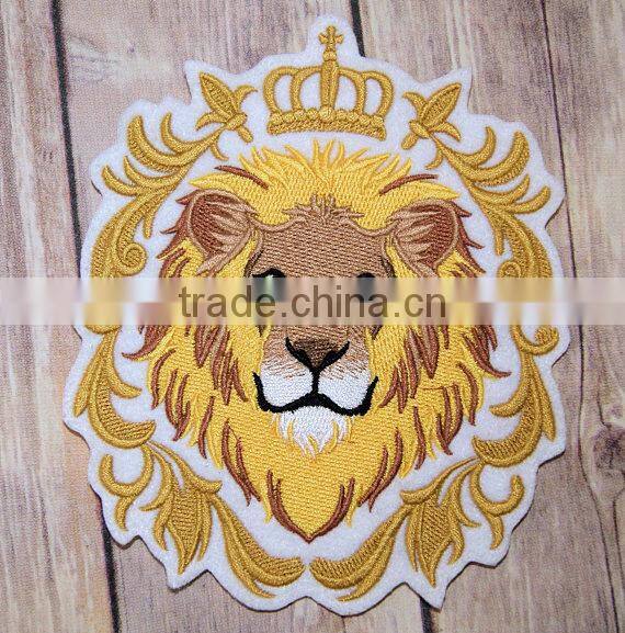 Custom high quality embroidered lion patch for clothes embroidery patch made in china choose size/color