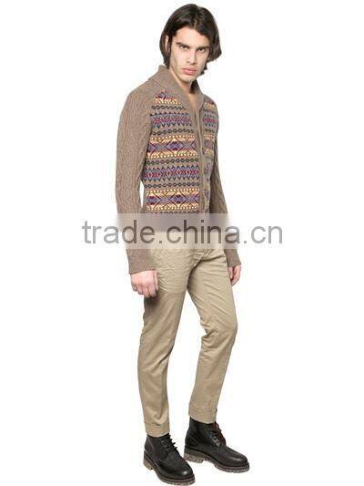 Latest Jacquard Cable Pattern Heavy Knit Cardigan Man Sweater Design