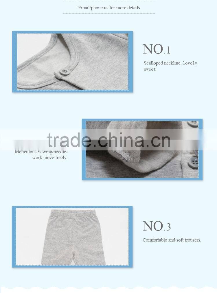 Factory supply new fashion plain grey cotton newborn baby rompers clothing set