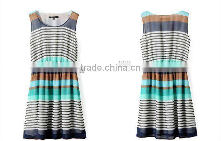 Newest Wholesale Sleeveless Elegant Stripe Dress