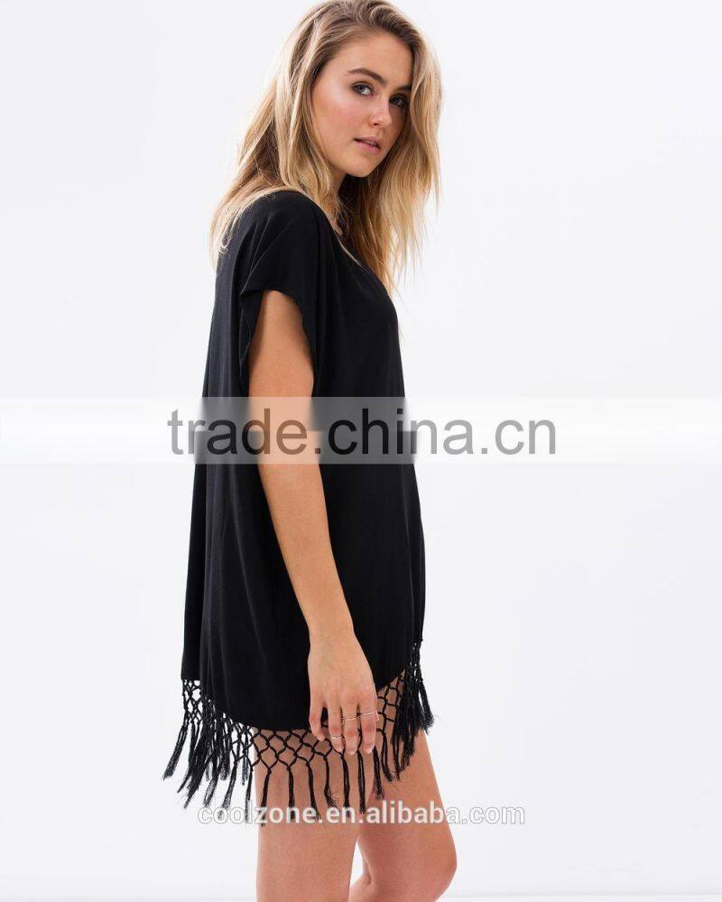 Women Oversized v neck coverup sexy kaftan with fringe