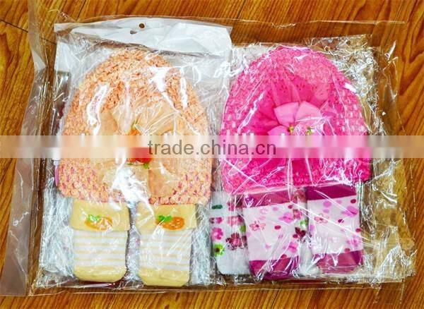 3D flower crochet baby hat+socks sets for baby gift