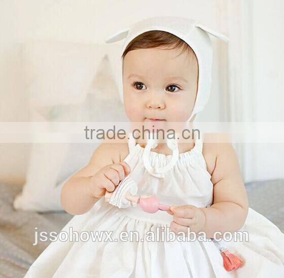 3 colors in, cute rabbit design, baby cotton hat, plain cotton baby hats