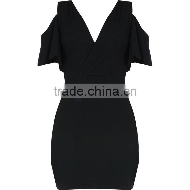 Summer for women 2017 new design deep V-neck balck tight off shoulder sexy dress