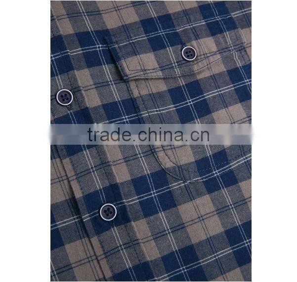 Classic collar cotton slim fit check flannel shirt for young man