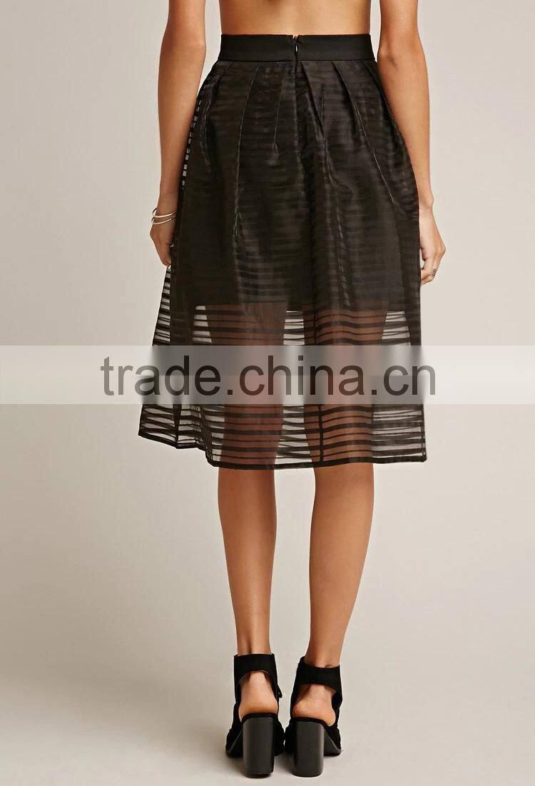 2017 guangzhou shandao summer oem service new design fashion black net women A-line midi skirt