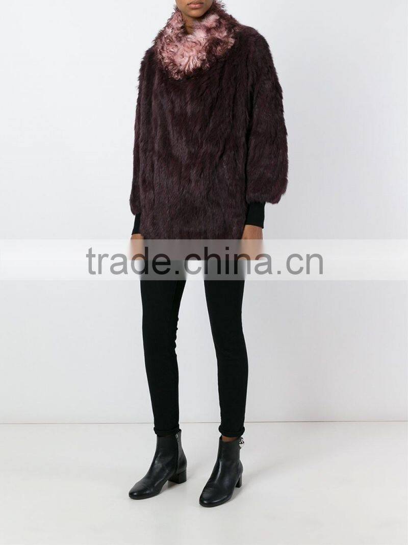 YR975 Factory sale Poncho New style hand knitting rabbit fur two tone Cape