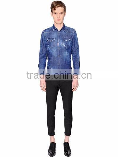 2016 men's slim fit cotton washed denim jeans shirt
