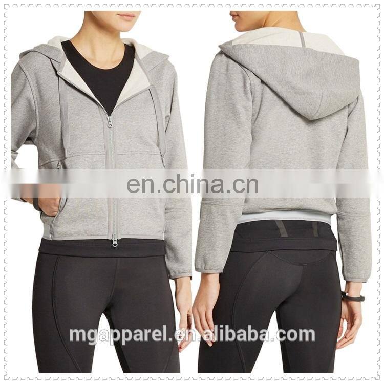 wholesale OEM hooded sweatshirt cotton blend jersey cropped top hoodie