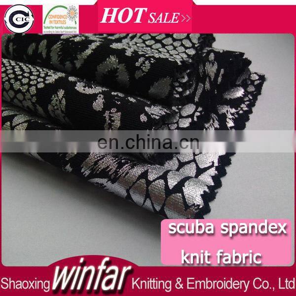 Winfar Textile Hot Sell Stretch Silver Foil Python Printed Scuba Knitting Polyester Fabric