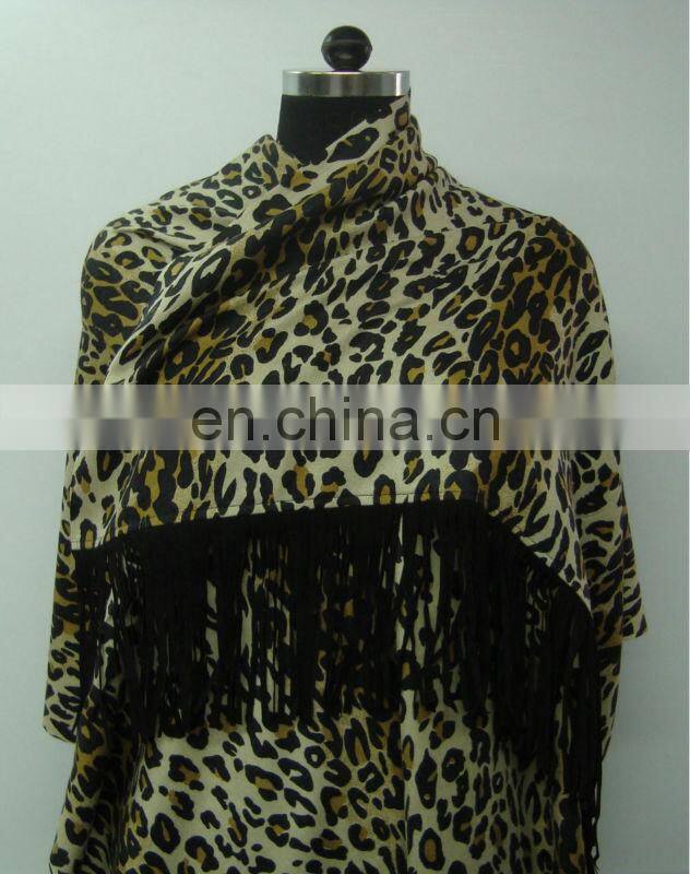 Leather Sued trims silk pashmina wool shawls