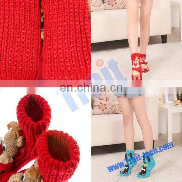 Cute 3D Skidproof Thick Cartoon Room Weave Socks for Christmas Socks(Red Father Christmas)