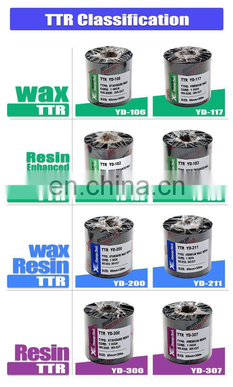 Wax resin thermal transfer ribbon 40 mm zebra bar code printer jumbo roll TTR ribbons