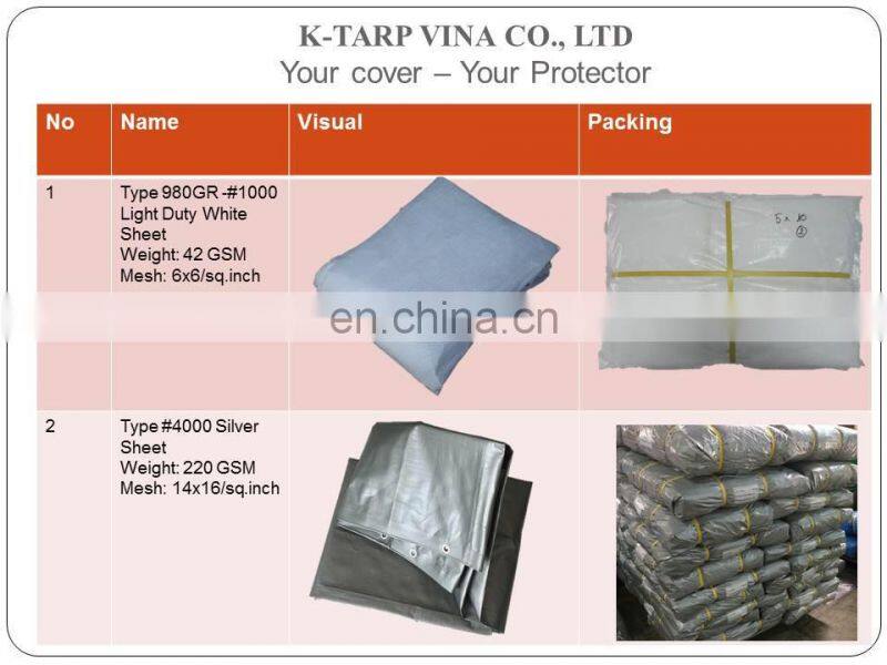 Silver Sheet #4000, UV resistance, Heavy Duty PE Tarp, Durable and Strong Tarp