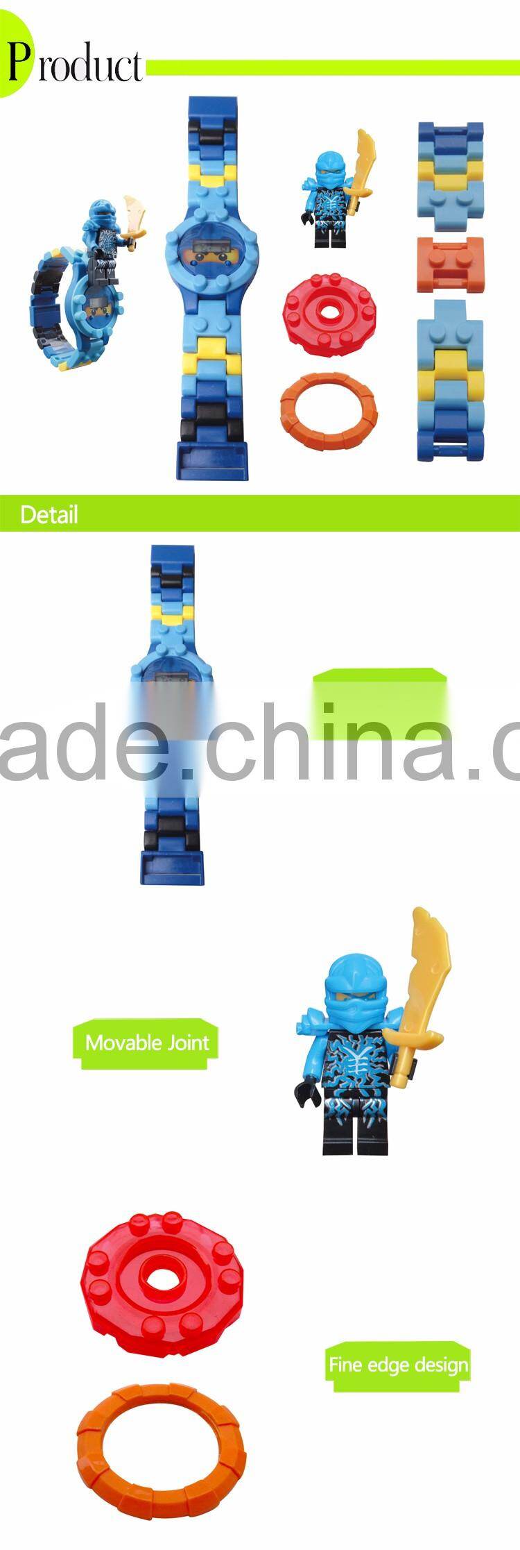 Hot selling kids building blocks electronic watch with minifigures for kids