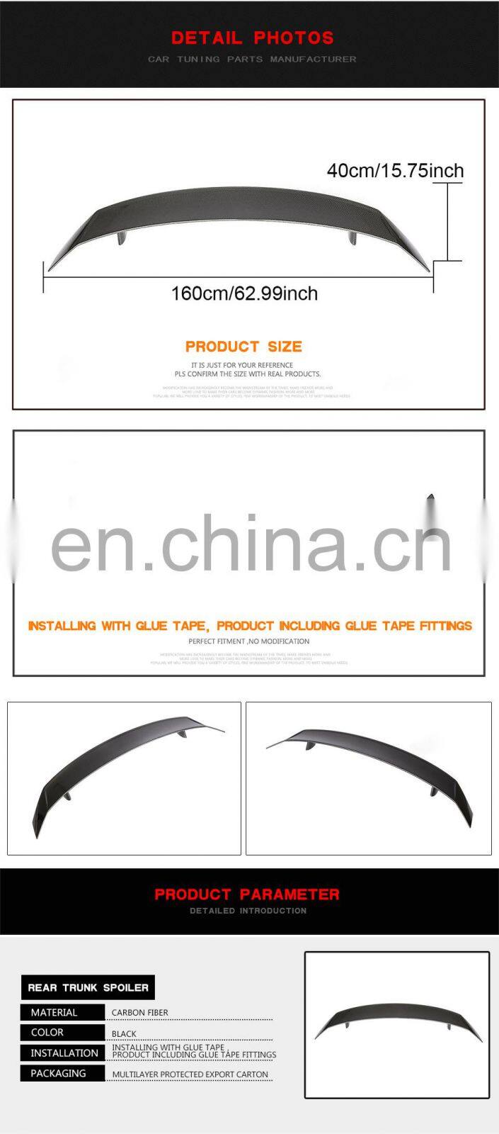 2018 GT Style Carbon Fiber R8 Spoiler Wing for Audi R8 V10 Coupe Gen 2