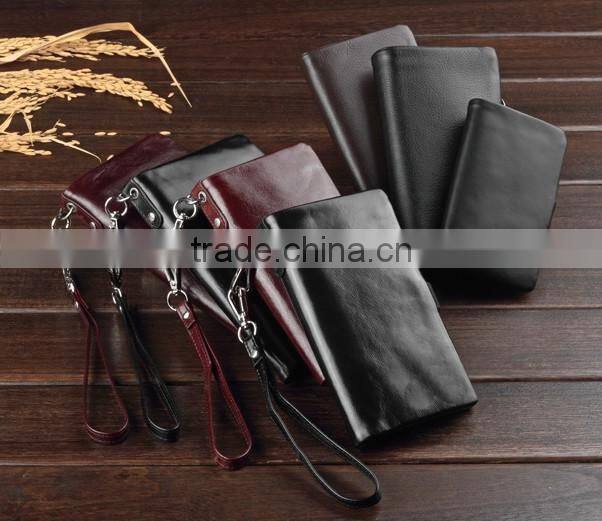 Top oil wax cowhide leather car key case key holder for men Multi-functional wallet with wristlet