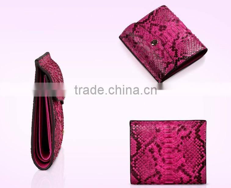 short style color rare python skin leather wallet smart multifunction card holder two folder purse for women