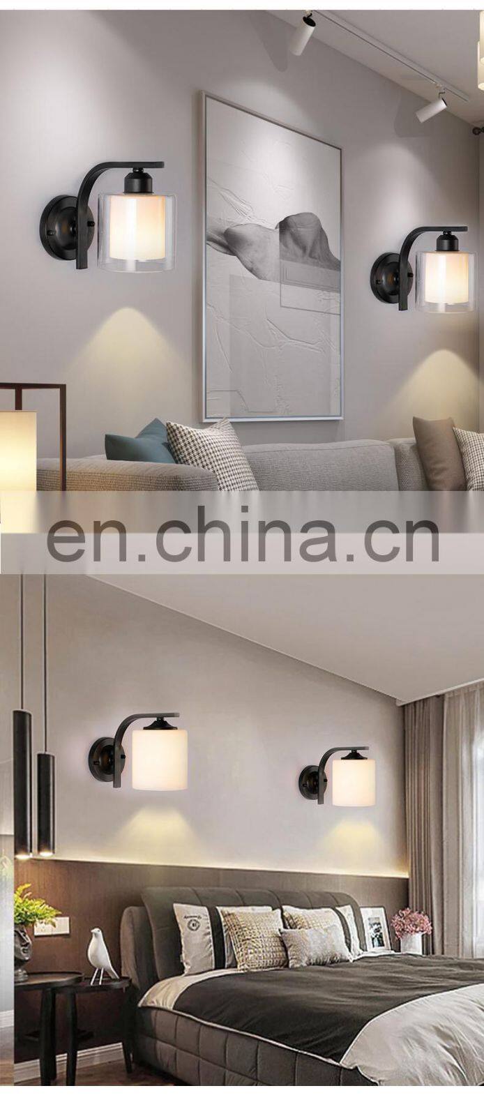 American living room simple fabric bedroom bedside lamp creative wall lamp wrought iron single head wall lamps