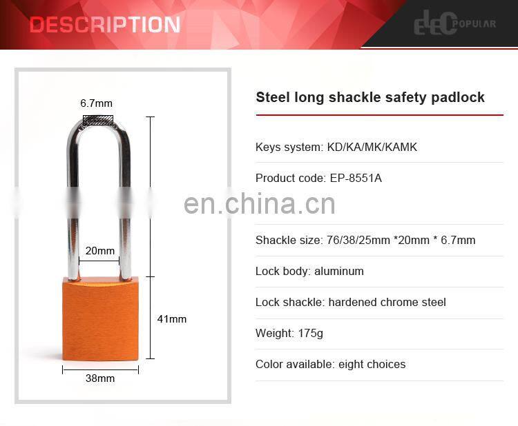 Bulk Rectangular Long Shackle Colorful Aluminium Safety Padlock