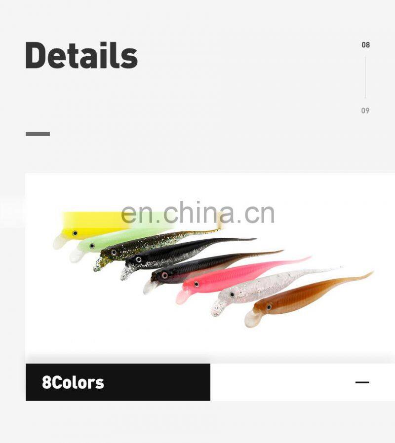 JOHNCOO Needle Shape Tail 80mm 2.5g Pvc Material Soft Bait Fishing Lures with Tongue 6pcs/bag