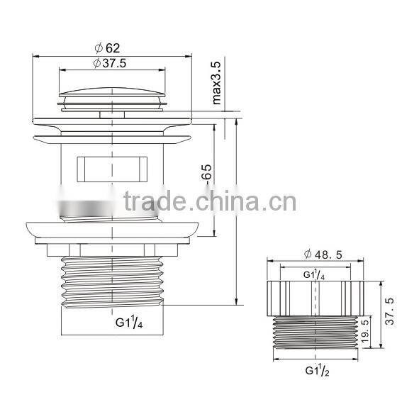Best Selling Watermark (K801) Basin Waste Fitting Pop Up with Overflow Chrome plated