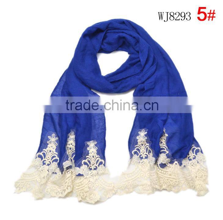 2015 Autumn Winter Newest Embroidery Floral Lace Sewed Cotton Baby Girls Scarf