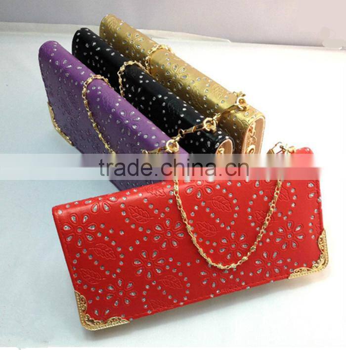 New eco-friendly pu diamond wallet ladies long style clutch purse